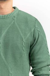 Green Cabling Crew Neck Sweater SWT-FFSCN22-177